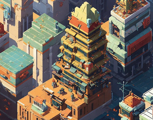 isometric game City Building world with cities and roads